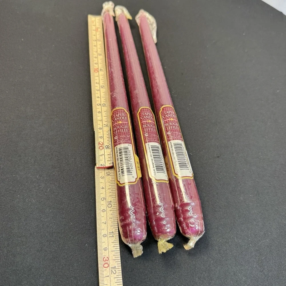 3 Vintage Candle Lite Bougie Effilee Taper Burgundy Red 12